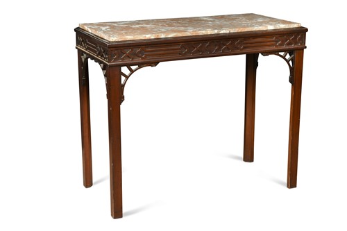 Lot 364 - A Chippendale style marble topped mahogany side table, late 19th century