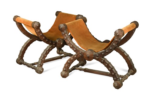 Lot 271 - A pair of Renaissance style curule stools, 19th century