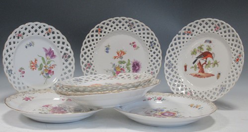 Lot 26 - Five Meissen plates with pierced borders and...