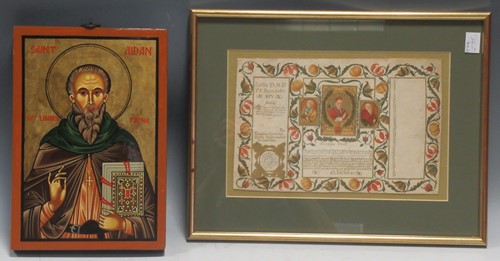 Lot 58 - A painted icon of St Aidan of Lindisfarne by...