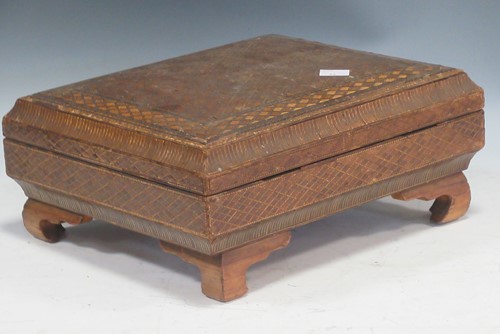 Lot 109 - A straw marquetry games box on Chinese style...