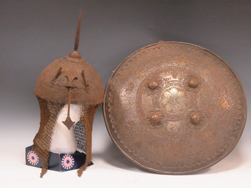 Lot 108 - An Indian Kulah Khud top helmet together with...