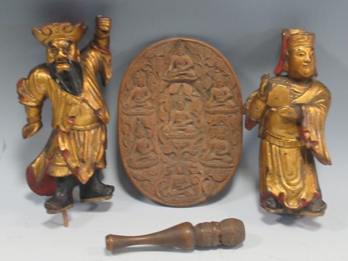 Lot 85 - A pair of gilt statuettes, an ornately carved...