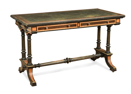 Lot 352 - An aesthetic period maple and ebonised writing table, stamped 'EDWARDS & ROBERTS'
