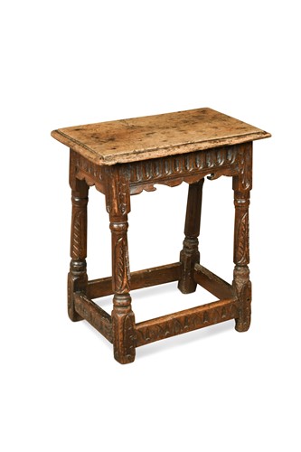 Lot 101 - An oak joined stool, 17th century and later