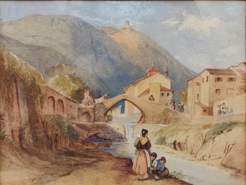 Lot 215 - W. Browne, figures in a Mediterranean mountain...