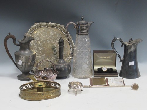 Lot 197 - A silver salt cellar, plated glass claret jug...