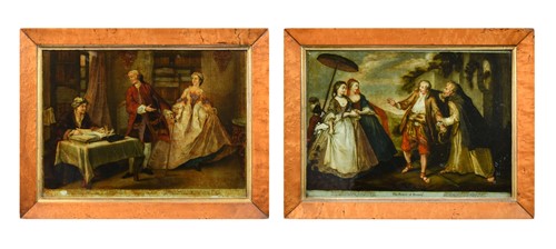 Lot 104 - A pair of reverse glass mezzotints by J. Simon after Lancret, late 18th century