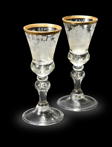 Lot 171 - A pair of Dutch wine glasses, attributed to Jacob Sang, 18th century