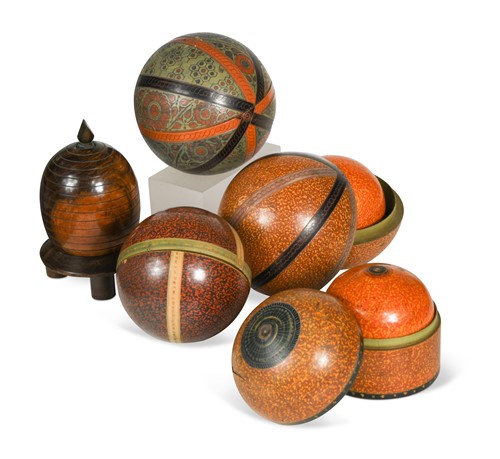Lot 260 - Three Indian painted wood nesting balls, circa 1900