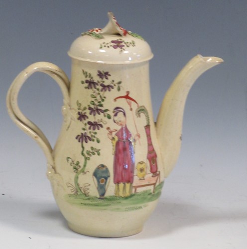 Lot 54 - A 18th century creamware coffee pot and cover,...