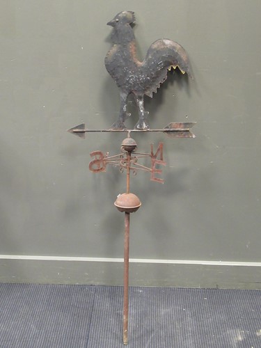 Lot 479 - A metal cockerel weather vane, 137cm high, two...