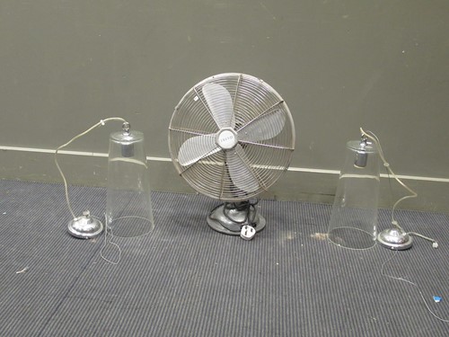 Lot 380 - A Frevd chrome fan and a pair of ceiling...