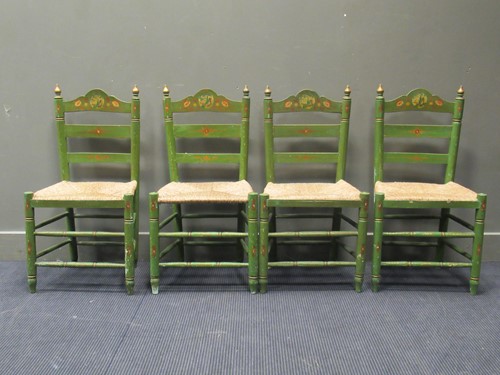 Lot 411 - A set of four Continental green and gilt...