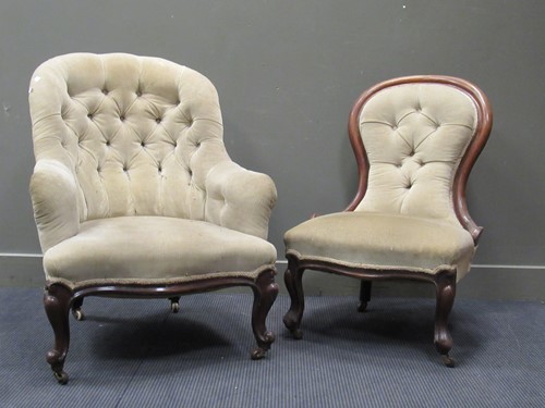 Lot 344 - A Victorian button back armchair on cabriole...
