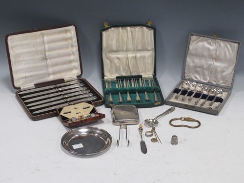Lot 199 - A silver cigarette case, a silver dish, cased...