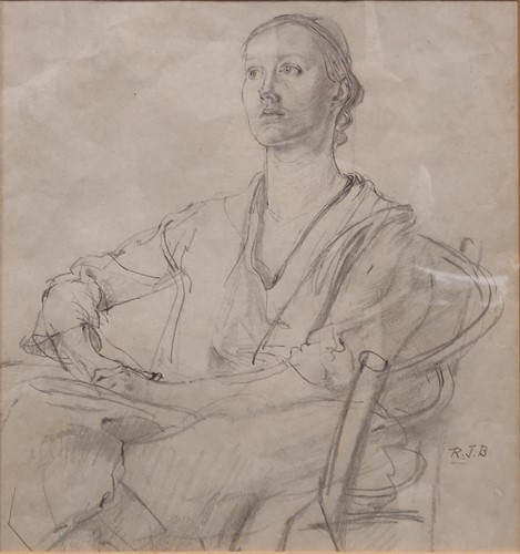 Lot 303 - Joseph Rodney Burn, pencil study of a seated...