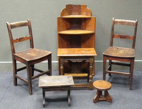 Lot 301 - A pair of country chairs, a corner shelf and...