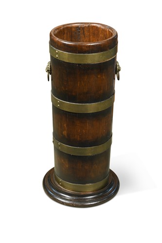 Lot 341 - An Edwardian brass bound cylindrical stick stand