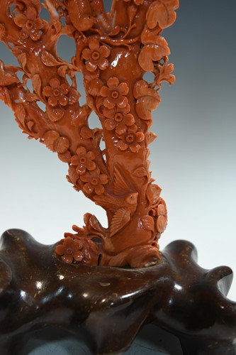 Lot 94 - A Chinese coral branch carving, late Qing Dynasty, 19th/20th century