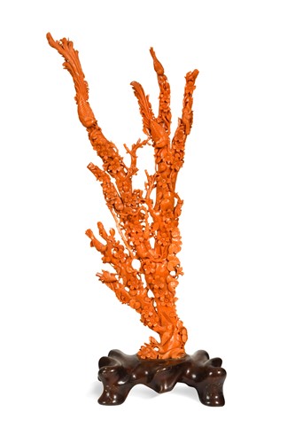 Lot 94 - A Chinese coral branch carving, late Qing Dynasty, 19th/20th century
