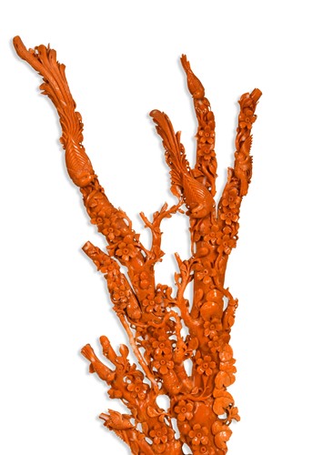Lot 94 - A Chinese coral branch carving, late Qing Dynasty, 19th/20th century