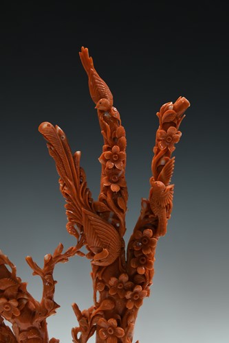 Lot 94 - A Chinese coral branch carving, late Qing Dynasty, 19th/20th century