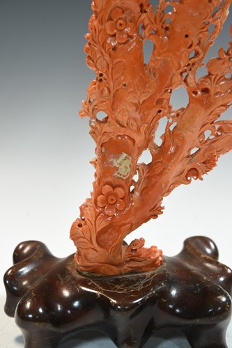 Lot 94 - A Chinese coral branch carving, late Qing Dynasty, 19th/20th century