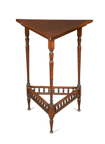 Lot 195 - In the manner of E.W. Godwin, an Aesthetic period mahogany triangular occasional table