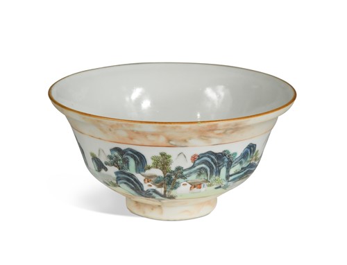 Lot 53 - A Chinese faux bois/marble porcelain bowl