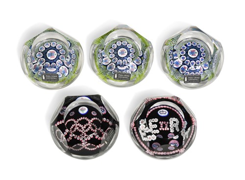 Lot 34 - A collection of five limited edition Whitefriars faceted millefiori glass paperweights