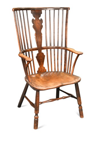 Lot 112 - A Thames Valley fruitwood and elm shawl-back armchair, circa 1800