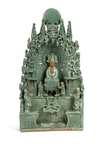 Lot 41 - A Chinese celadon glazed Guanyin shrine in Ming Style