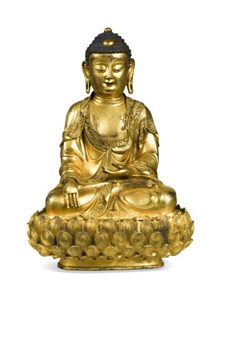 Lot 57 - A large Chinese gilt bronze figure of Buddha, Ming style