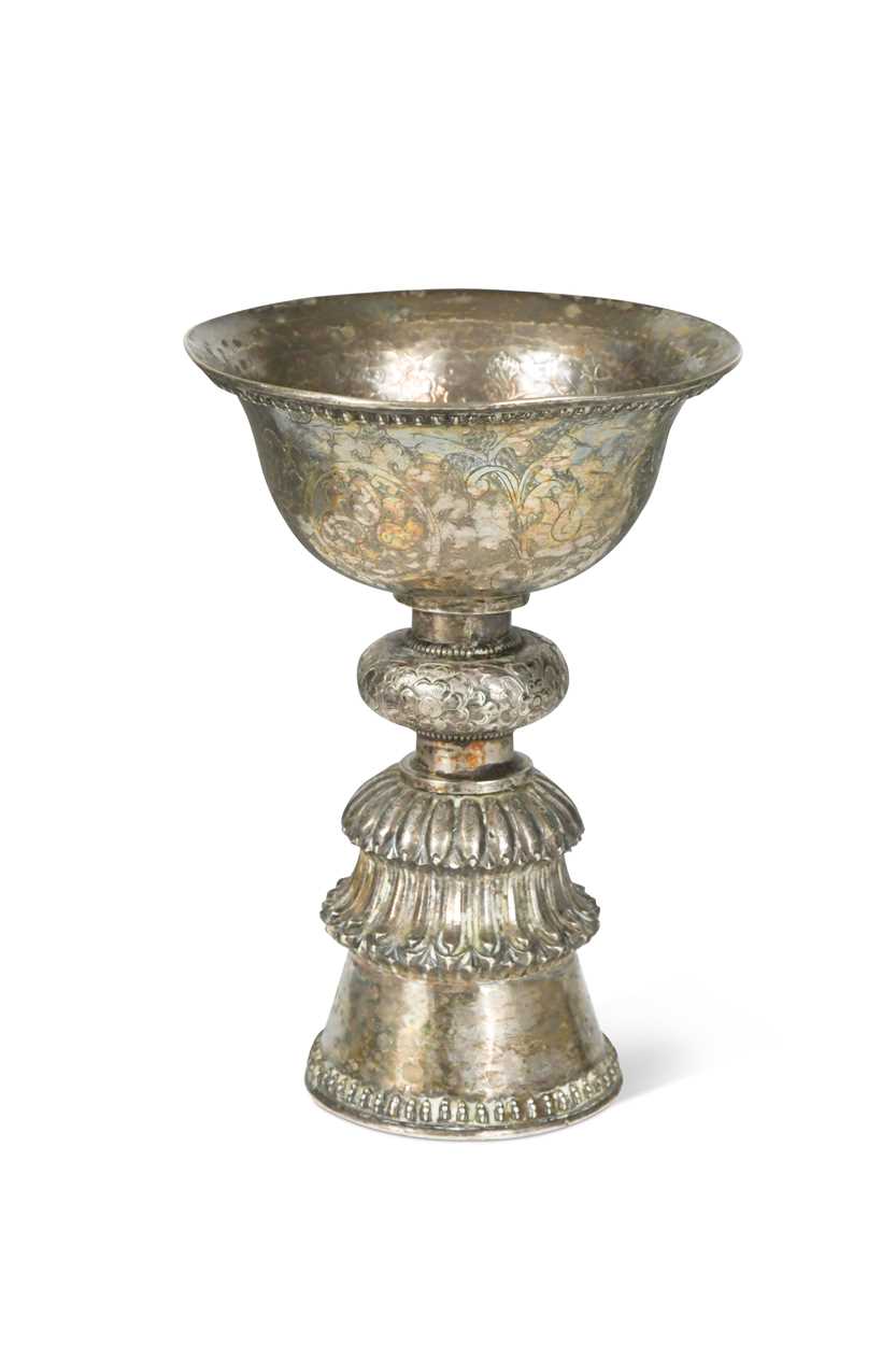 Lot 127 - A Tibetan silver votive butter lamp, 18th/19th century