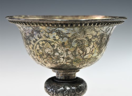 Lot 127 - A Tibetan silver votive butter lamp, 18th/19th century
