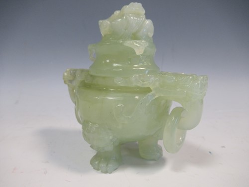 Lot 77 - A Chinese jade censer and cover, carved with a...