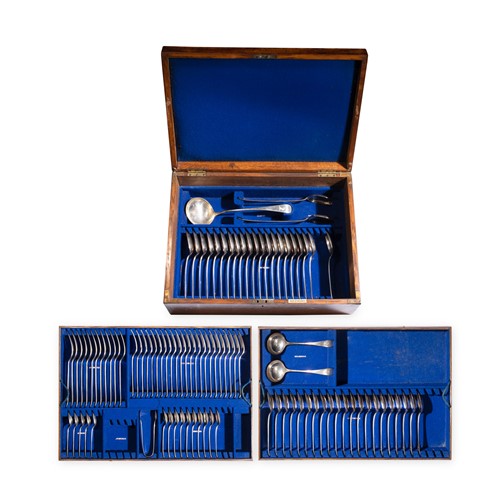 Lot 450 - A canteen containing a 98-piece set of mid 19th century silver plated flatware