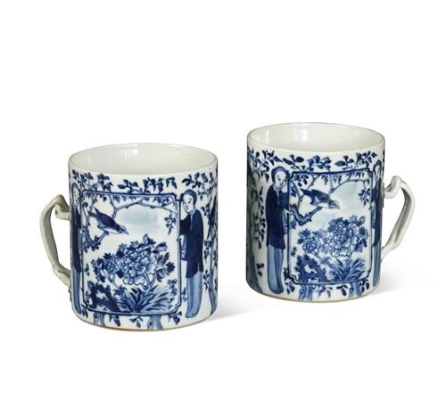 Lot 5 - Two Chinese blue and white porcelain mugs, Qing Dynasty, 19th century