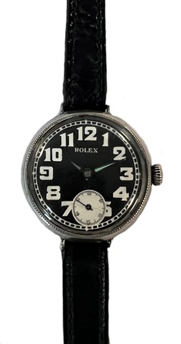 Lot 328 - Rolex - An early 20th century Swiss silver trench style wristwatch
