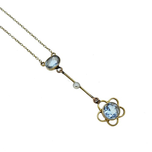 Lot 123 - An early 20th century aquamarine and pearl necklace