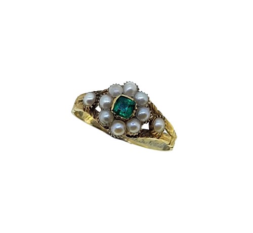 Lot 88 - A 19th Century emerald and pearl memorial cluster ring