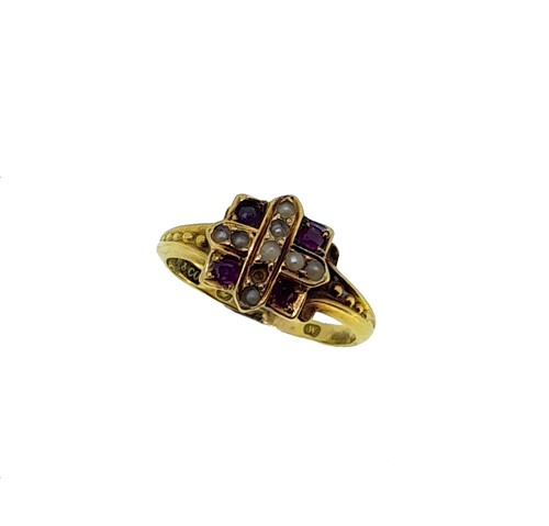 Lot 87 - A Victorian ruby and split pearl memorial ring