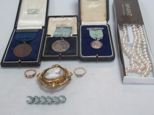 Lot 176 - Three medals, together with a simulated pearl...