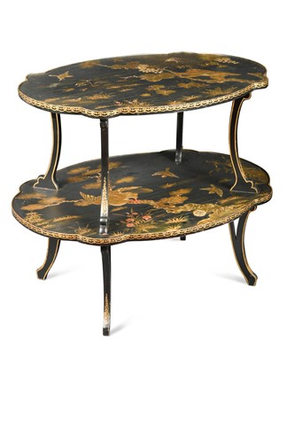 Lot 366 - A chinoiserie-decorated two-tier etagere, late 19th century