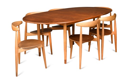 Lot 273 - Hans Wegner for Fritz Hansen, a teak and beech dining table and six chairs