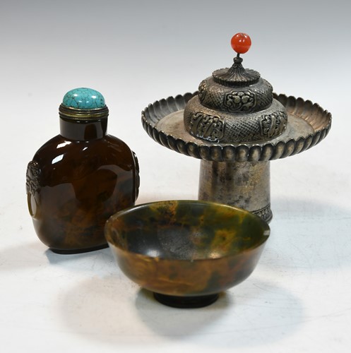 Lot 131 - A Tibetan white metal cup stand and cover, 19th century