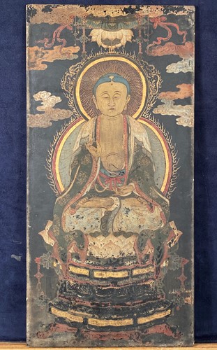 Lot 100 - A Chinese painted lacquered wood panel, Qing Dynasty 18th/19th century