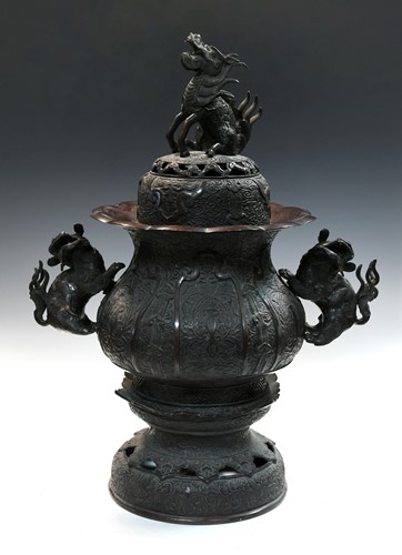 Lot 108 - A Japanese bronze censer with dragon lid