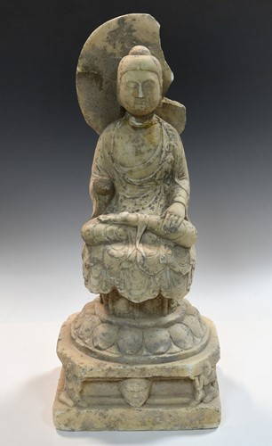 Lot 85 - A Chinese carved white marble figure of Amitabha, Tang style, early 8th century
